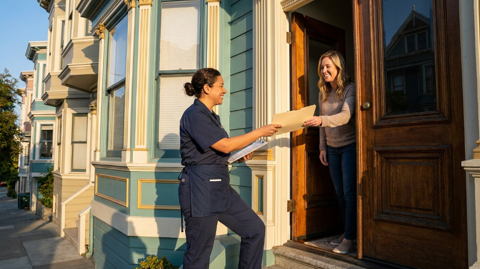 client greeted after eco friendly house cleaning San Francisco service